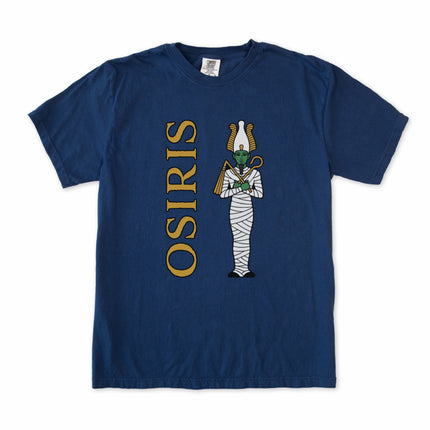 Ancient Egyptian Osiris god graphic tee shirt featuring mummy and mythology art.
