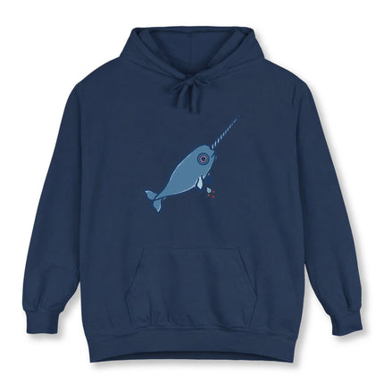 Inuit Inspired Narwhal Graphic Hoodie | Blue Arctic Whale Pullover Hoodie