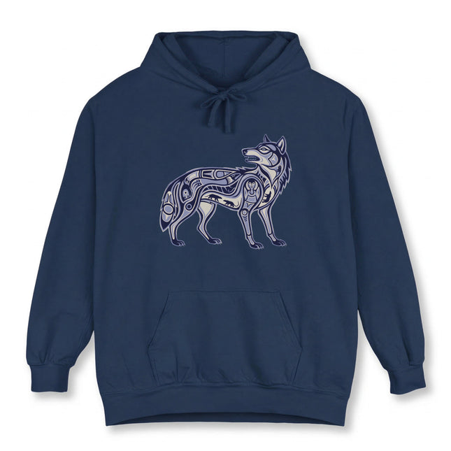 Inuit Inspired Tribal Wolf Hoodie | Indigenous Art Spirit Animal Pullover Hoodie