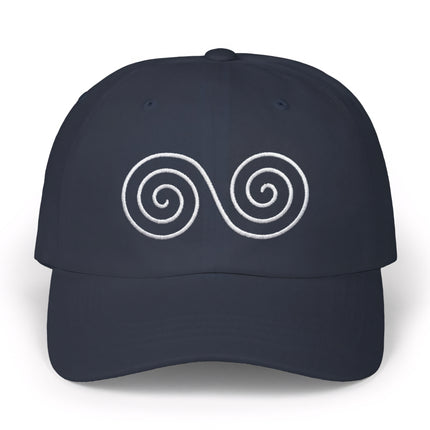 Embroidered double spiral Celtic symbol baseball cap.