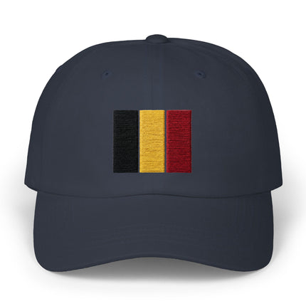 Black yellow red Belgian flag embroidered baseball cap.