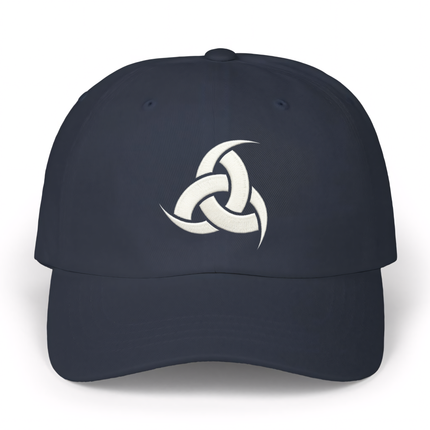 Dark baseball cap featuring the embroidered Triple Horn of Odin Norse symbol.