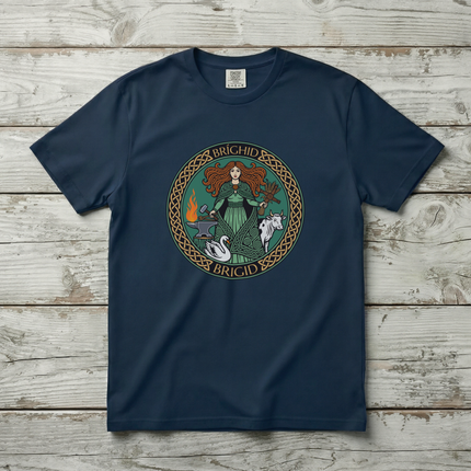 Brighid Celtic Goddess T-Shirt | Irish Mythology Fire Forge Swan Cow Tee V1