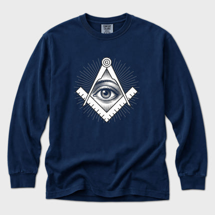 Square and Compasses Eye Long Sleeve T-Shirt | Masonic Graphic Tee