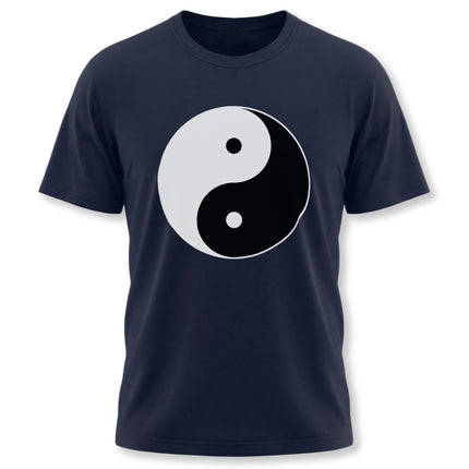 Yin Yang symbol graphic t-shirt featuring black and white design for balance and harmony.