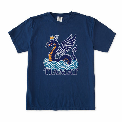 Tiamat dragon graphic t-shirt featuring crowned sea serpent mythology art print.