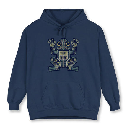 Mayan Frog Symbol Geometric Hoodie | Ancient Aztec Tribal Art Pullover Hoodie