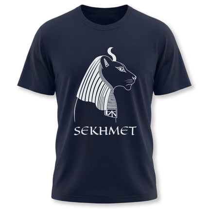 Ancient Egypt Sekhmet goddess lioness graphic t-shirt design featuring the goddess's portrait.