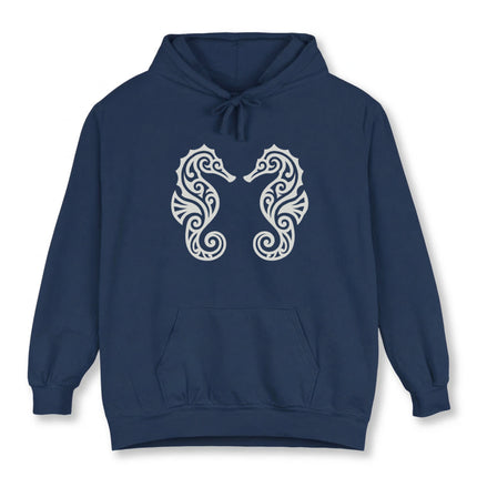 Tribal Seahorse Hoodie | Intricate Ocean Life Graphic Pullover Hoodie