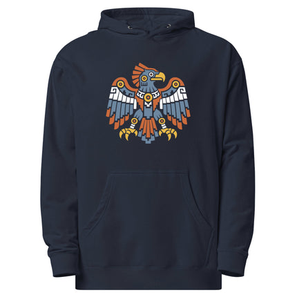 Aztec Eagle Hoodie | Spread-Wing Bird in Green, Red, and Gold