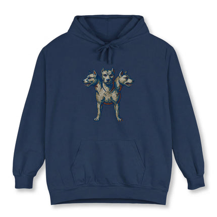Cerberus Mosaic Three-Headed Dog Hoodie | Greek Mythology Guardian Pullover Hoodie