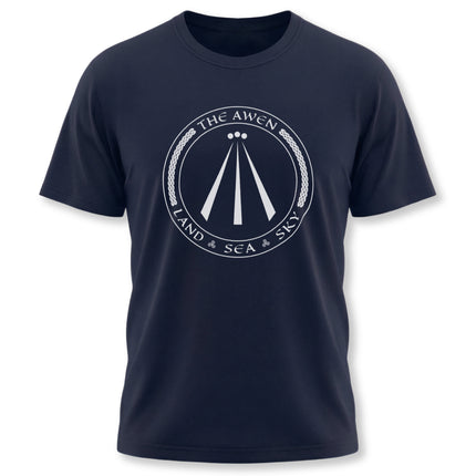 Druid Awen Celtic t-shirt featuring Land Sea Sky symbolism.