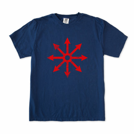 Chaos Star celestial nebula art t-shirt design featuring cosmic mythology print.