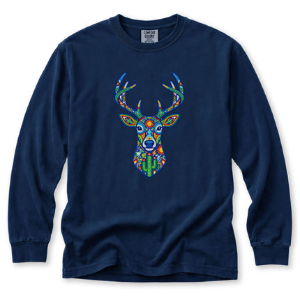Huichol Deer Long Sleeve T-Shirt | Colorful Antler Graphic Tee
