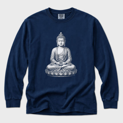 Meditating Buddha T-Shirt | Seated Lotus Figure Long Sleeve Tee