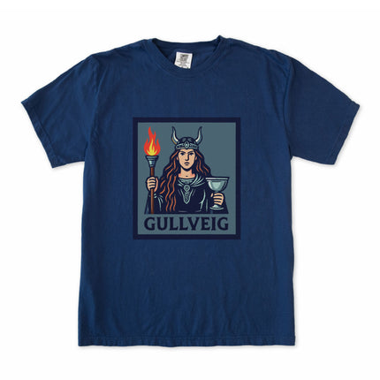 Gullveig Norse Mythology T-Shirt | Viking Horned Goddess Torch & Chalice Tee
