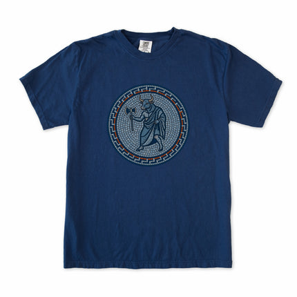 Mosaic Minotaur t-shirt featuring Greek mythology and labyrinth design.