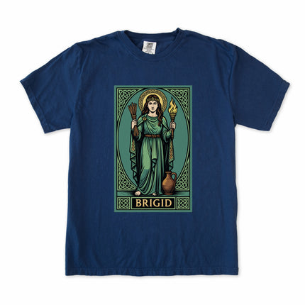 Brigid Goddess T-Shirt featuring Celtic knotwork and Irish mythology motifs.
