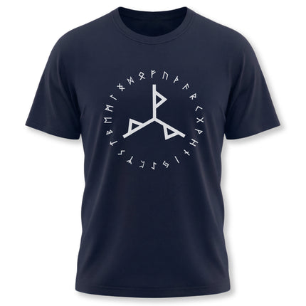 Norse bind rune and Elder Futhark runes graphic tee shirt design.