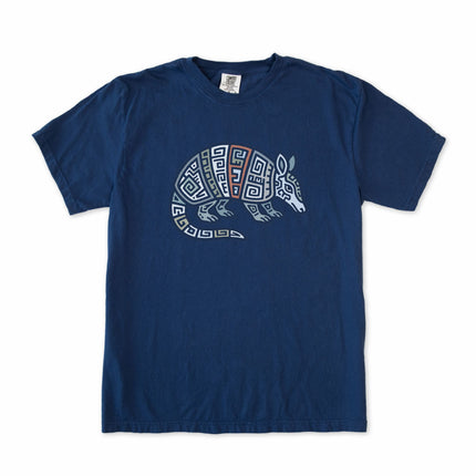 Mayan Armadillo Geometric Tribal Art T-Shirt | Blue Green Graphic Tee Shirt
