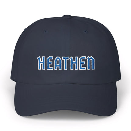 Heathen Baseball Cap | Embroidered Blue & White Text Hat