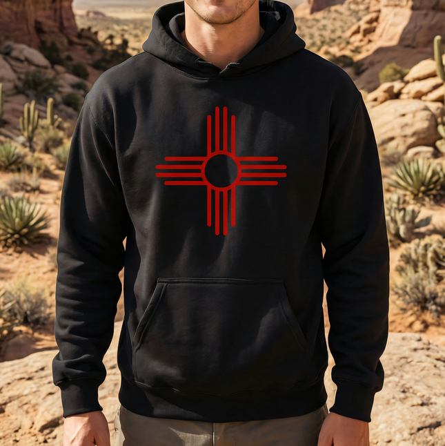 Native American Red Zia Sun Symbol Hoodie | New Mexico Unisex Pullover V3