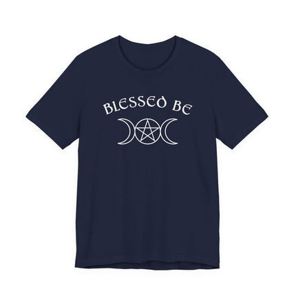 Blessed Be pagan t-shirt featuring pentagram and triple moon symbols for a witchy aesthetic.