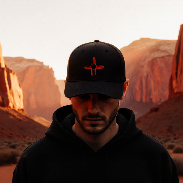 New Mexico Zia Sun Baseball Cap | Embroidered Red Symbol Hat