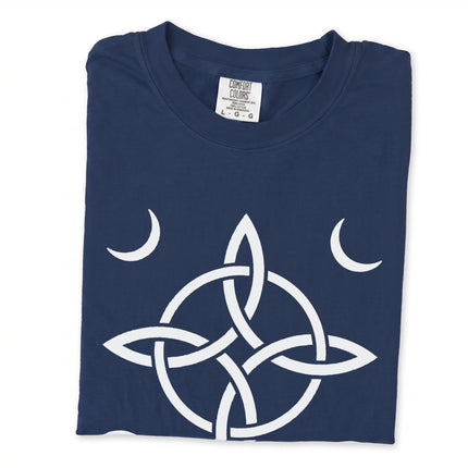 Witch's Knot and Crescent Moon wiccan protection symbol tee shirt design.