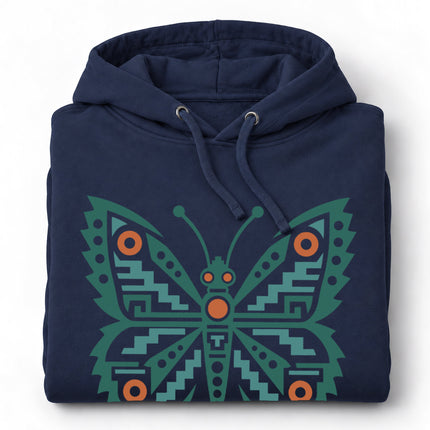 Aztec Butterfly Hoodie | Red and Teal Geometric Wing Design