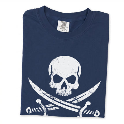 Jolly Roger pirate skull flag graphic t-shirt for buccaneer apparel.