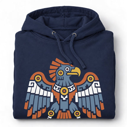 Aztec Eagle Hoodie | Spread-Wing Bird in Green, Red, and Gold