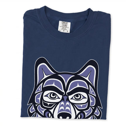 Haida wolf head art graphic tee featuring indigenous Pacific Northwest style design on a comfortable shirt.