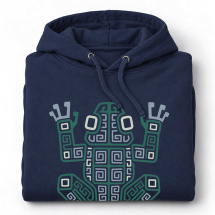 Mayan Frog Hoodie | Green and Cream Geometric Hooded Sweatshirt