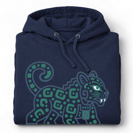 Maya Jaguar Hoodie | Teal Spotted Cat and Spiral Tail