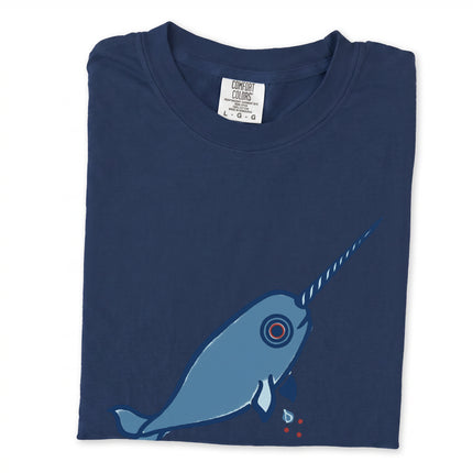 Inuit narwhal graphic tee shirt featuring arctic ocean animal art.