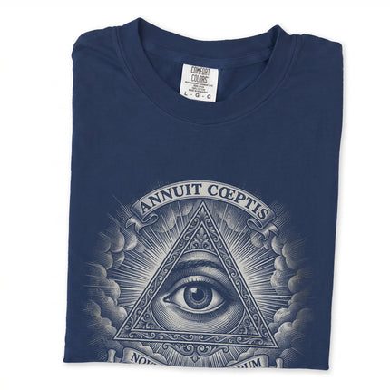 Eye of Providence graphic tee featuring the Annuit Coeptis seal design on a t-shirt.