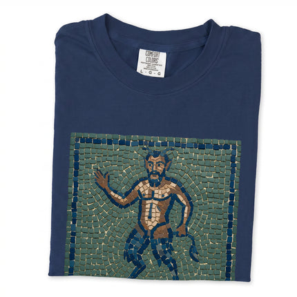 Satyr mosaic print t-shirt featuring ancient Greek mythology creature art.