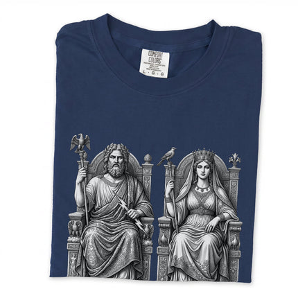 Zeus and Hera Greek mythology statue art graphic long sleeve t-shirt design.