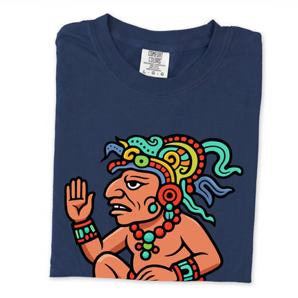Itzamna Maya deity graphic print on a long sleeve t-shirt. Mesoamerican style.