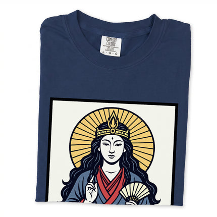 Amaterasu Sun Goddess graphic tee shirt featuring Japanese mythology art print.
