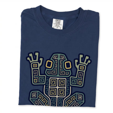 Ancient Mayan frog tribal symbol tee featuring geometric art design.