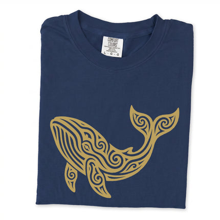 Intricate tribal whale graphic t-shirt featuring ocean animal artwork.