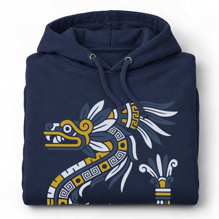 Aztec Feathered Serpent Hoodie | Blue, Green, and Gold Coil Design
