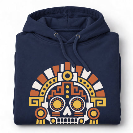 Aztec Mictlan Skull Hoodie | Green, Red, and Gold Mask Design