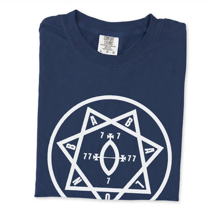 Star of Babalon occult symbol graphic printed on a comfortable black t-shirt.