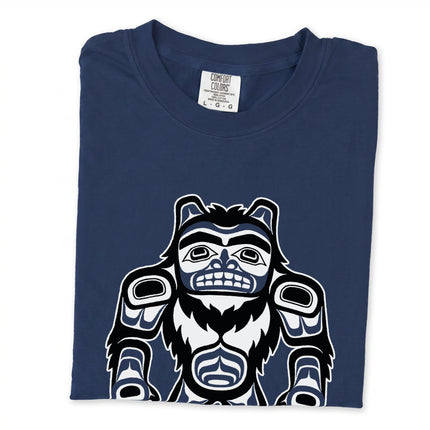Indigenous Pacific Northwest Sasquatch Bigfoot art T-shirt with Haida style design.