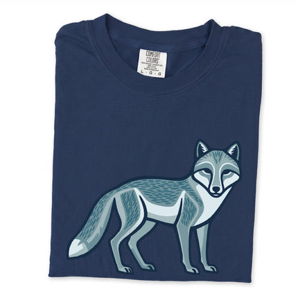 Geometric arctic fox graphic tee shirt with inuit inspired wildlife art print.