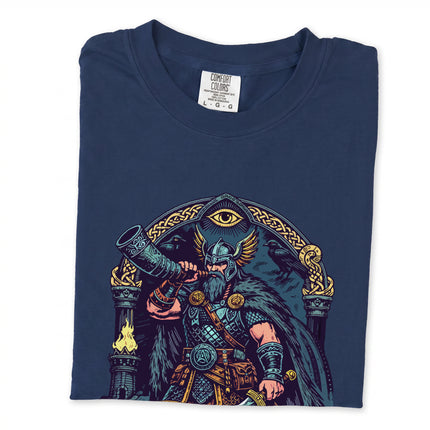 Norse Heimdall Viking god mythology graphic tee featuring Gjallarhorn design.