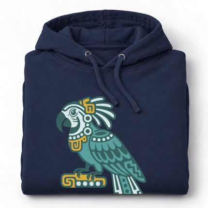 Mayan Parrot Hoodie | Green Bird with Long Patterned Tail Design